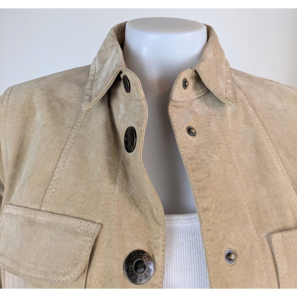 BB Dakota Suede Leather Safari Jacket Tan Medium Utility Field Coat - Picture 11 of 12